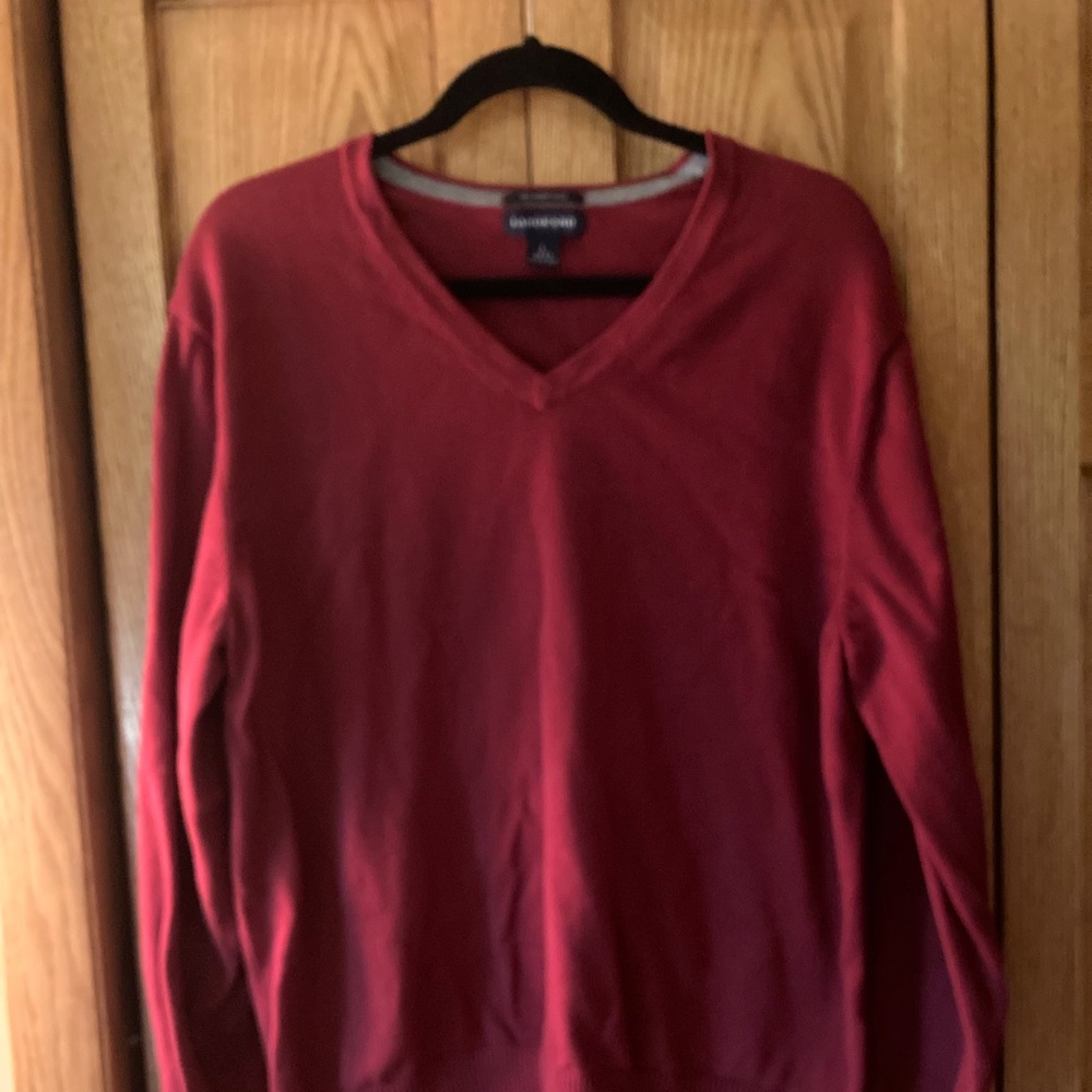 Lands’ End men’s v-neck burgundy sweater.
